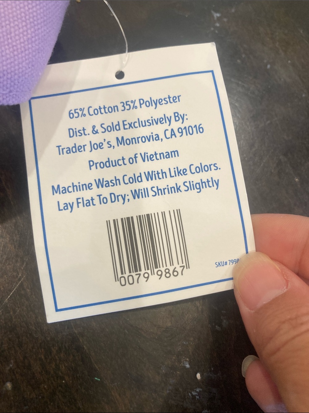Trader Joe’s Lavender & White Canvas Tote Bag Reusable Grocery Shopping Bag - Picture 9 of 9